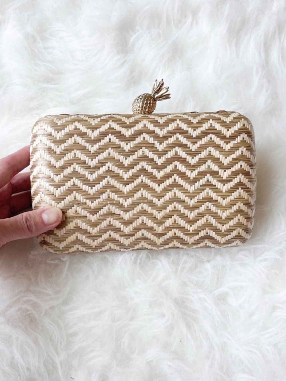 Woven Straw Clutch w/ Gold Pineapple Clasp